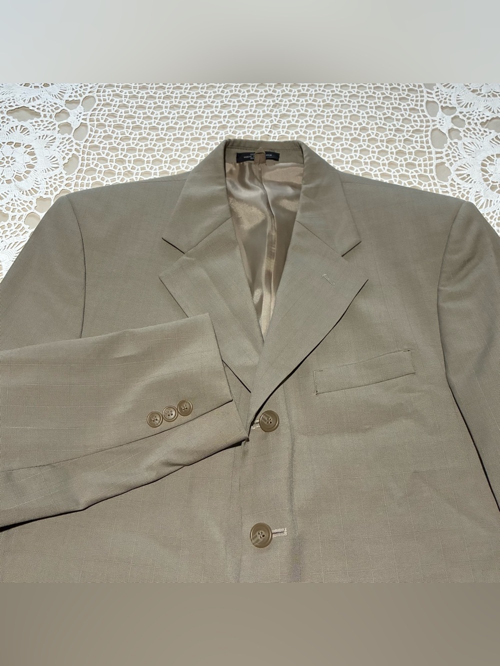 Vintage Oleg Cassini Mens 40R 100% Wool Blazer Tan Taupe 4 Button Sports Coat
